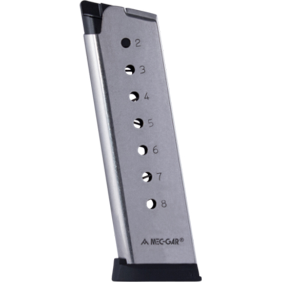 MECGAR MAG 1911 45ACP SS 8RD REMOVABLE BUTTPLATE - Magazines